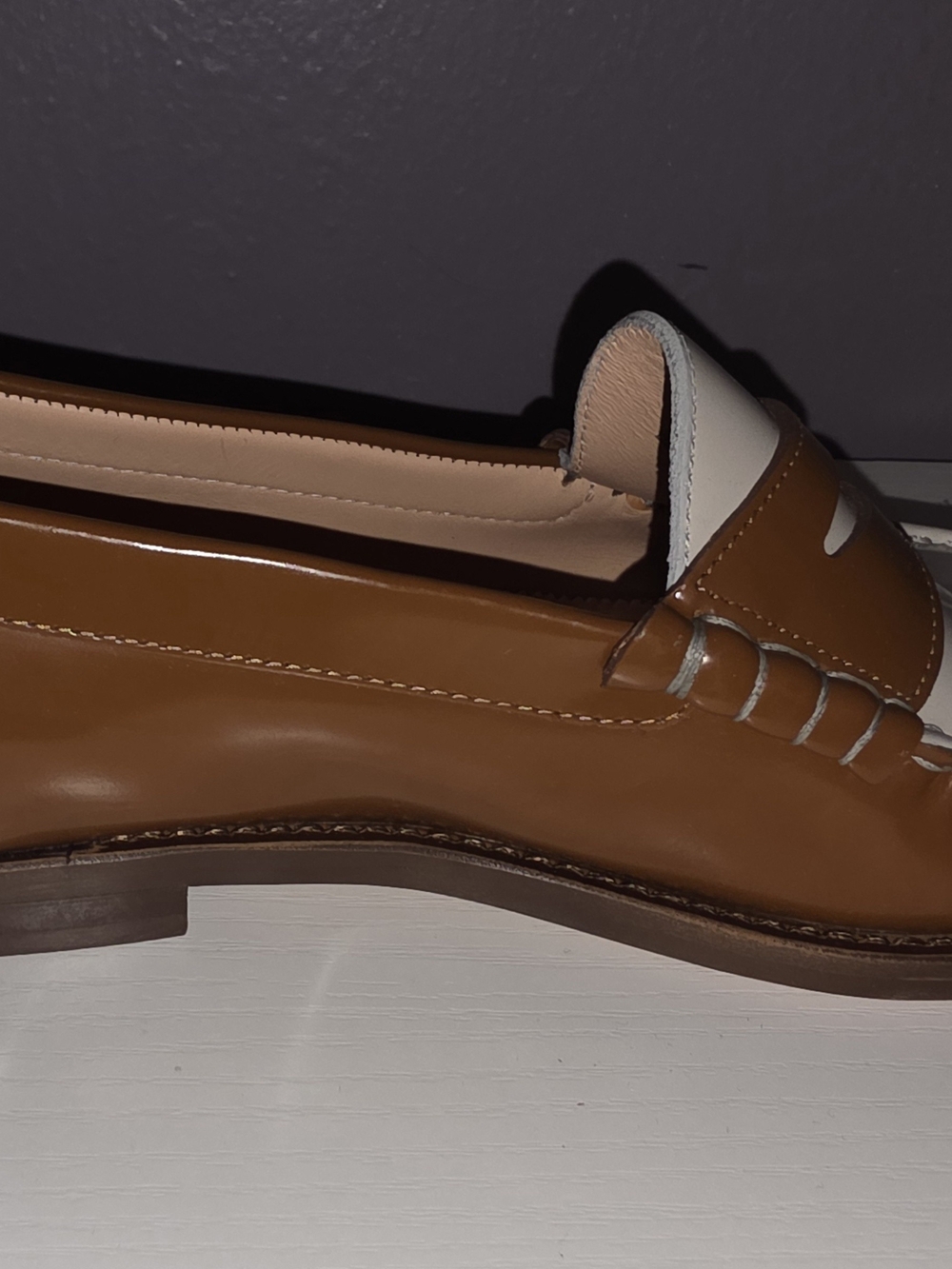 J. Crew Two-Tone Penny Loafers in Brown and Cream WOMENS - Picture 2 of 6